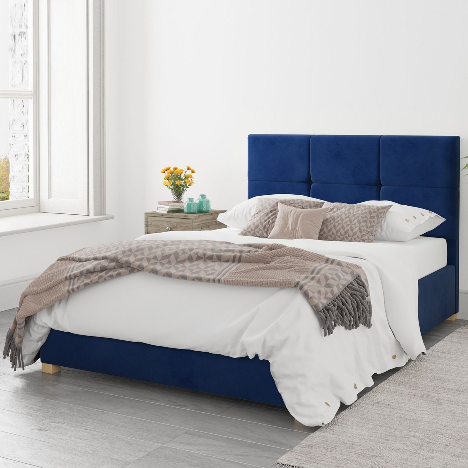Read more about Navy blue velvet double ottoman bed farringdon aspire